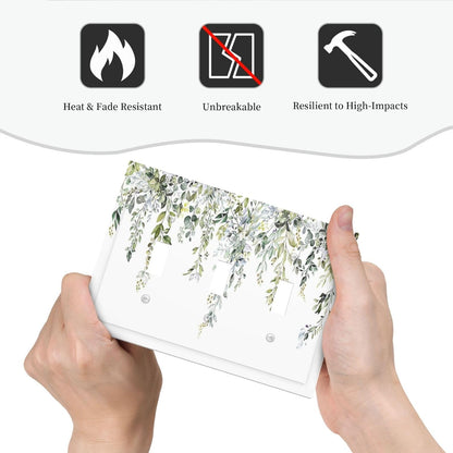Decorative Switch Plates Boho Farmhouse Flower Leaf Sage Green 3 Gang Wall Plate Triple Toggle Light Switch Cover Faceplate Electrical Wall Panels for Bedroom Cabin Decor