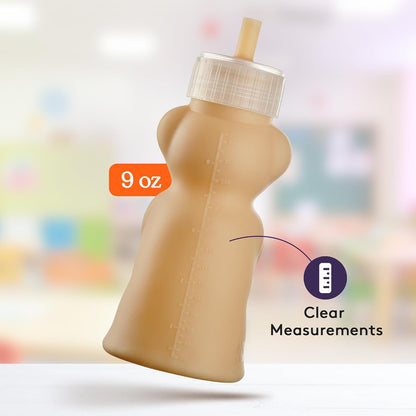 Special Supplies Honey Bear Straw Cup Long Straws, Squeezable Therapy and Special Needs Assistive Drink Container, Spill Proof and Leak Resistant Lid (Pack of 1 Bottle and 3 Straws) (Brown)