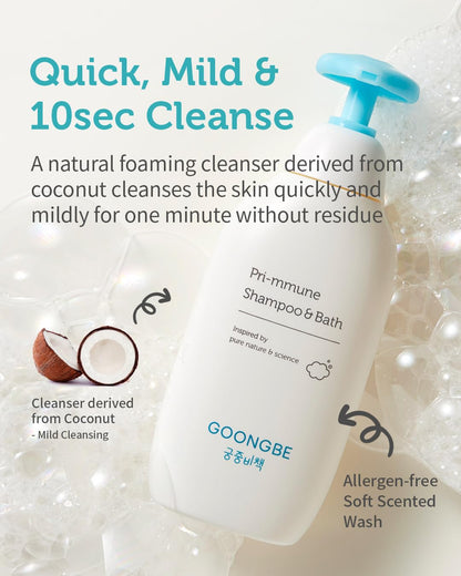 Pri-mmune Shampoo & Bath - Korean Baby Wash - Hypoallergenic Head to Toe Cleanser - Paraben-Free