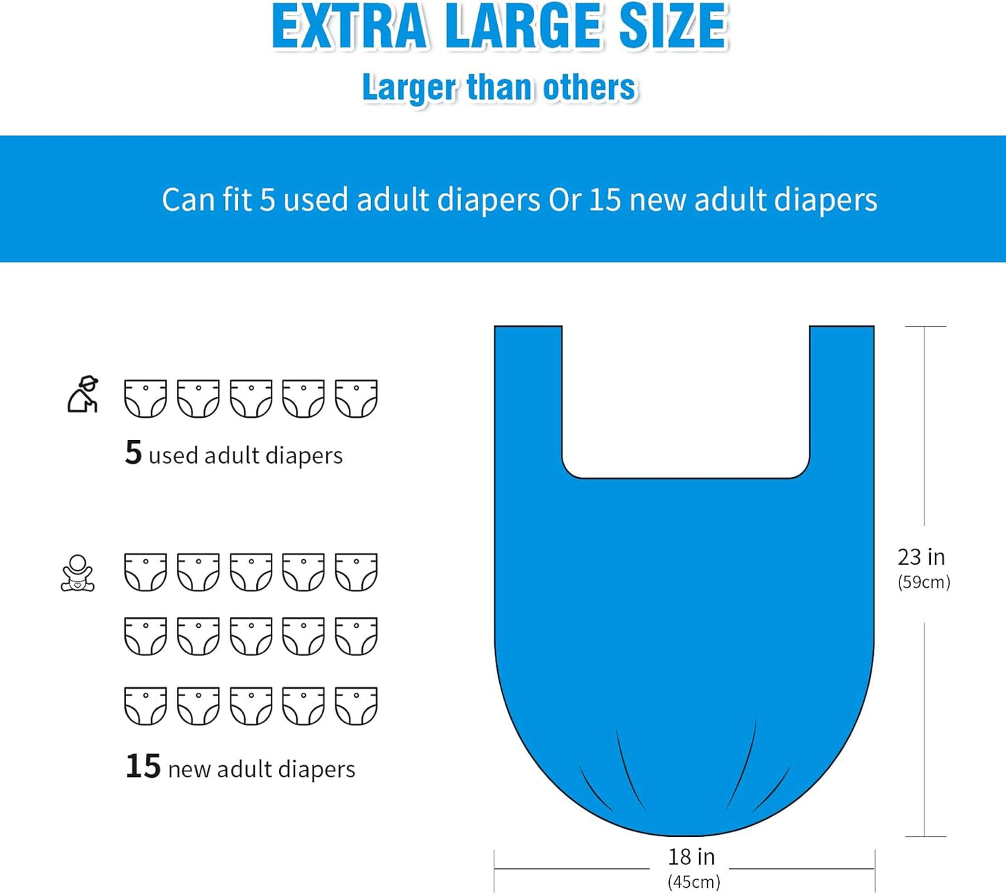 Large Adult Diaper Disposal Bags (18?™’x23?™â€?, 288 pcs Value Pack, Scented, Elderly Waste Diaper Disposable Bags, Baby Dirty Diapers Poop Trash Bags, Sanitary Product Disposal,Colorful