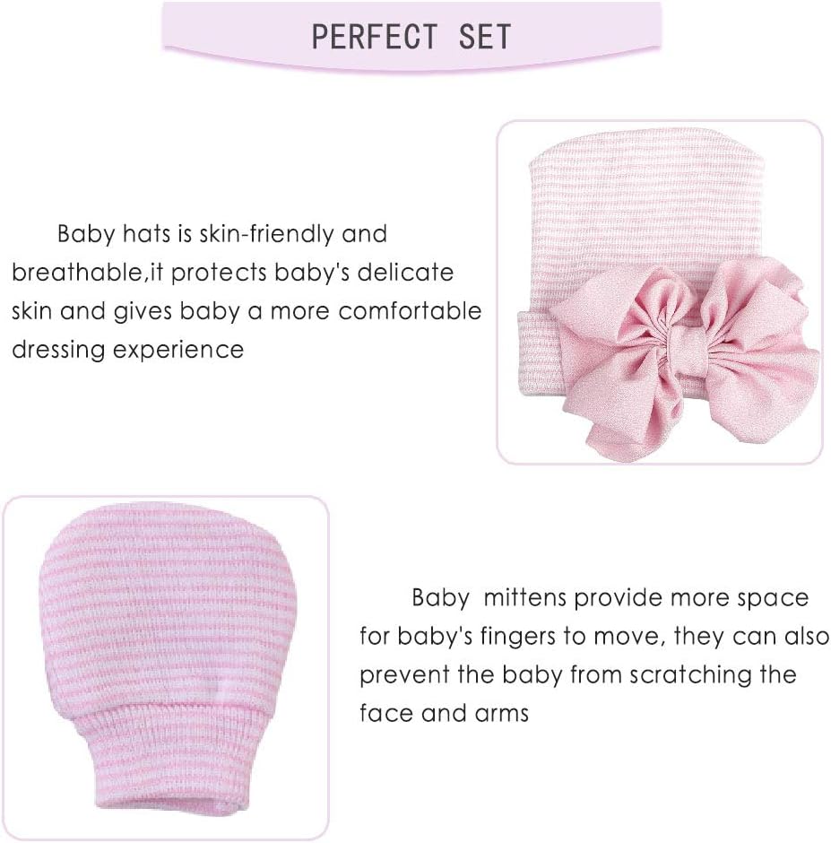 Baby Caps and Mittens Newborn Hospital Beanie Hats No Scratch Gloves Soft Babies Gift Set for Boys Girls