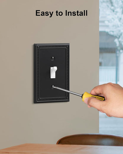 6-Pack Single Toggle Light Switch Cover Plate, Pearls Decorative Switch Plate Covers, Black 1 Gang Metal Wall Plate, Corrosion Resistant