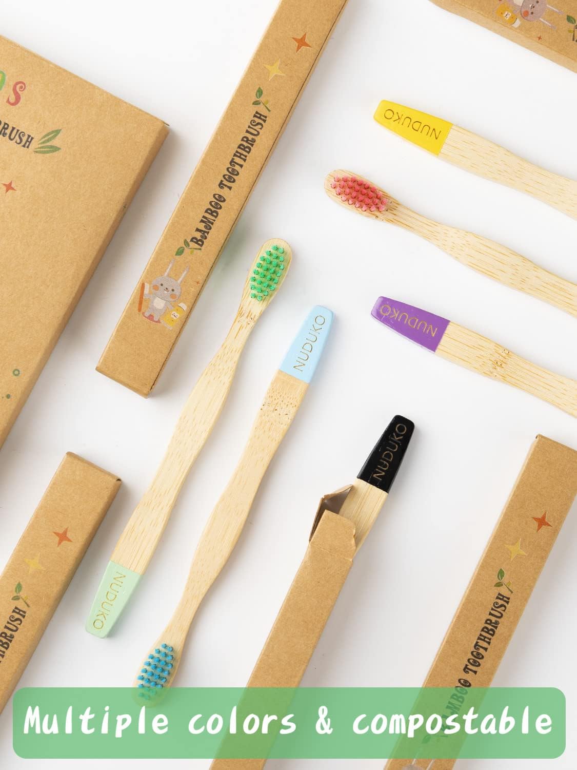 Bamboo Kids Toothbrushes (6 Pack) - Soft Bristle Organic Compostable BPA Free Toothbrush for Kids