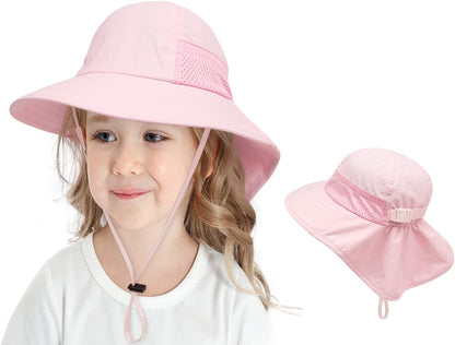 CHUNG Baby Sun Protection Hat Summer Toddler Adjustable UPF 50+ Wide Brim Neck Flap Beach Caps Boys Girls 1-12 Years Kids
