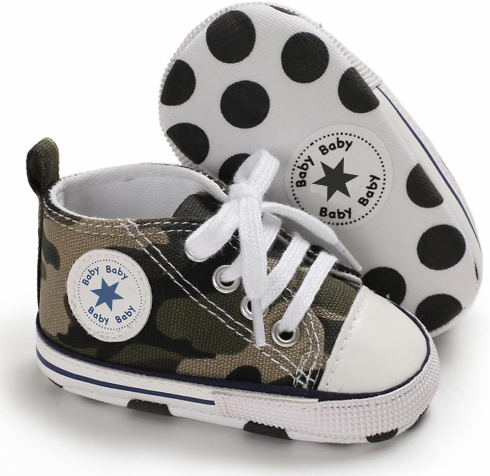 Unisex Baby Girls Boys Canvas High-top Shoes, Newborn Infant Anti-Slip Soft Sole Frist Walking Breathable Sneakers