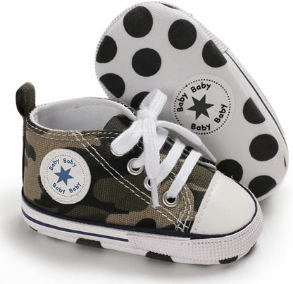 Unisex Baby Girls Boys Canvas High-top Shoes, Newborn Infant Anti-Slip Soft Sole Frist Walking Breathable Sneakers