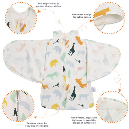 Swaddle-Blanket Baby Girl & Boy Swaddles Newborn Infant Transition 100% Cotton Wrap Blankets, 3-Way Adjustable Wearable Blanket, TOG 1.0 (Colorful Zoo,Small,0-3 Month)