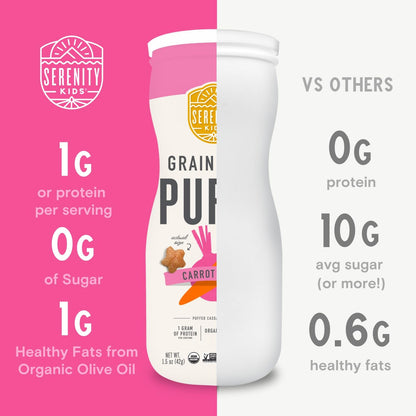 Serenity Kids 6+ Month Grain-Free Baby Veggie Puffs - No Added Sugar - Gluten-, Rice-, Dairy- &