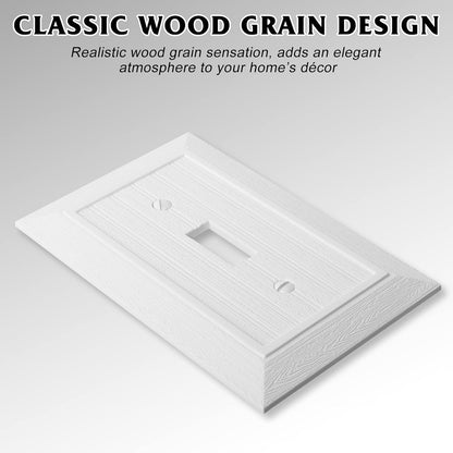 Modern Decorative Wall Plate Switch Plate Outlet Cover, Vintage Retro Wood Grain Design(Single Toggle-10 Pack, White)
