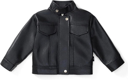 Baby Girl Autumn PU Faux Leather Jacket Kid Boy Motorcycle Oblique Zipper Coat
