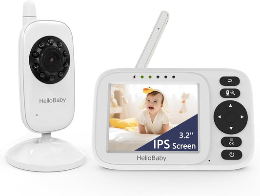 HelloBaby Baby Monitor No WiFi, Video Baby Monitor with Camera and Audio, 3.2'' IPS Screen, Pan-Tilt-Zoom Camera, Night Vision, 1000ft Range, USB Charger
