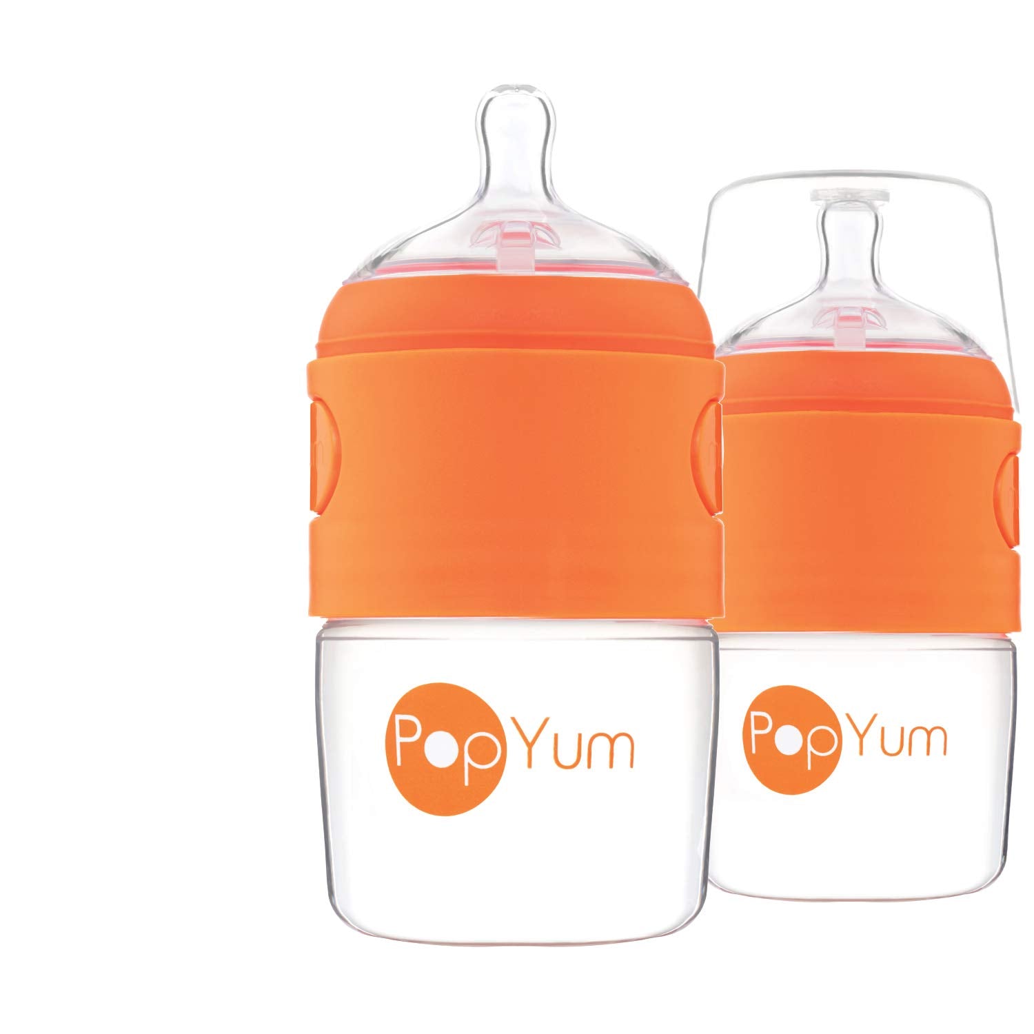 PopYum 5 oz Orange Anti-Colic Formula Making/Mixing/Dispenser Baby Bottles, 2-Pack with #1 Slow