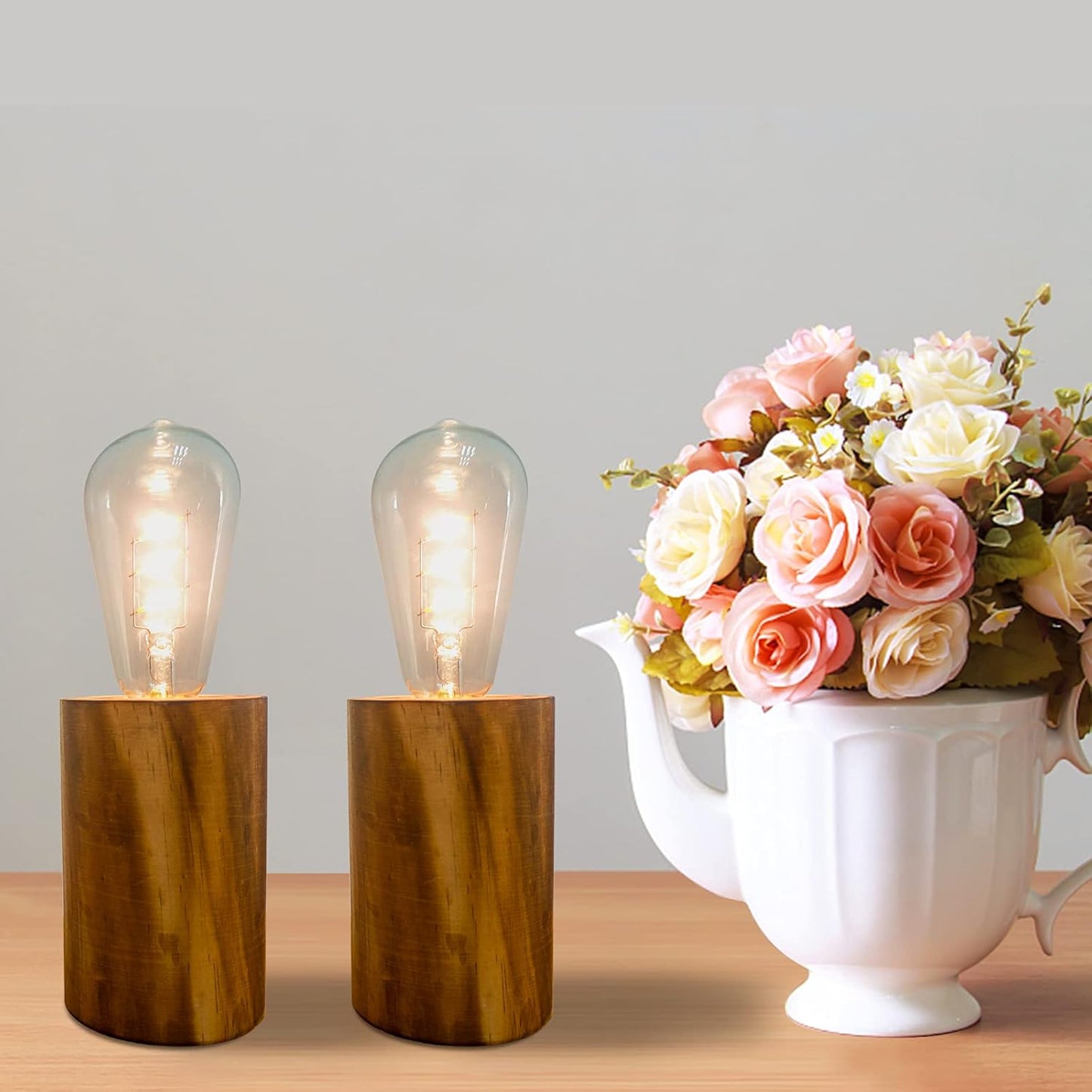 YiShine Battery Operated Table Lamp Wood Night Light Decorative Table Light for Bedroom Living Room Lights Bedside Table Lamp Desk Decorative Lights Bright Light Festival Home Decoration (Two-Pack)