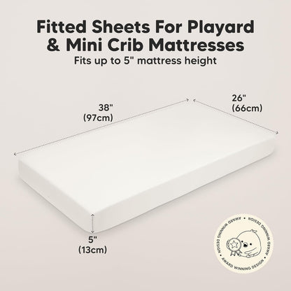 2-Pack Mini Crib Sheets Fitted - 38x26 Pack N Play Sheets for Pack and Play Mattress, Organic