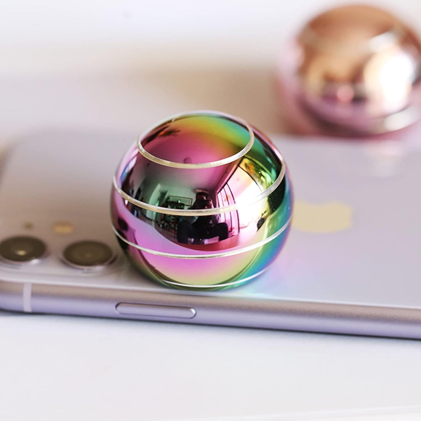 Kinetic Desk Toys, 2.17'' Kinetic Desktop Fidget Spinning Toy Ball, Desk Stress Relief Gadgets for Office for Adults (55MM, Rainbow A)