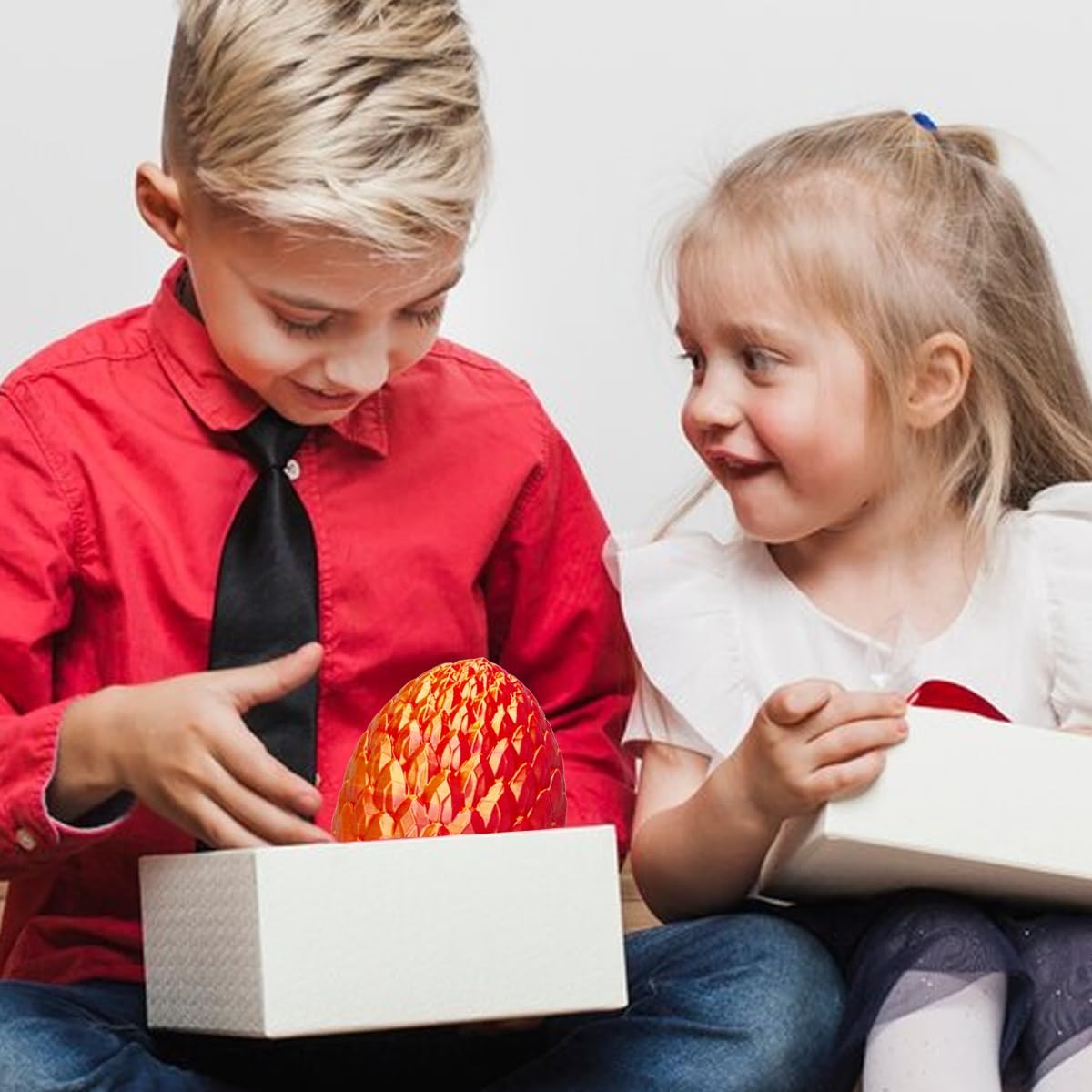 3D Printed Dragon in Egg, Beautiful Flexible Crystal Dragon, Gifts for Adults and Kids (Laser Red)