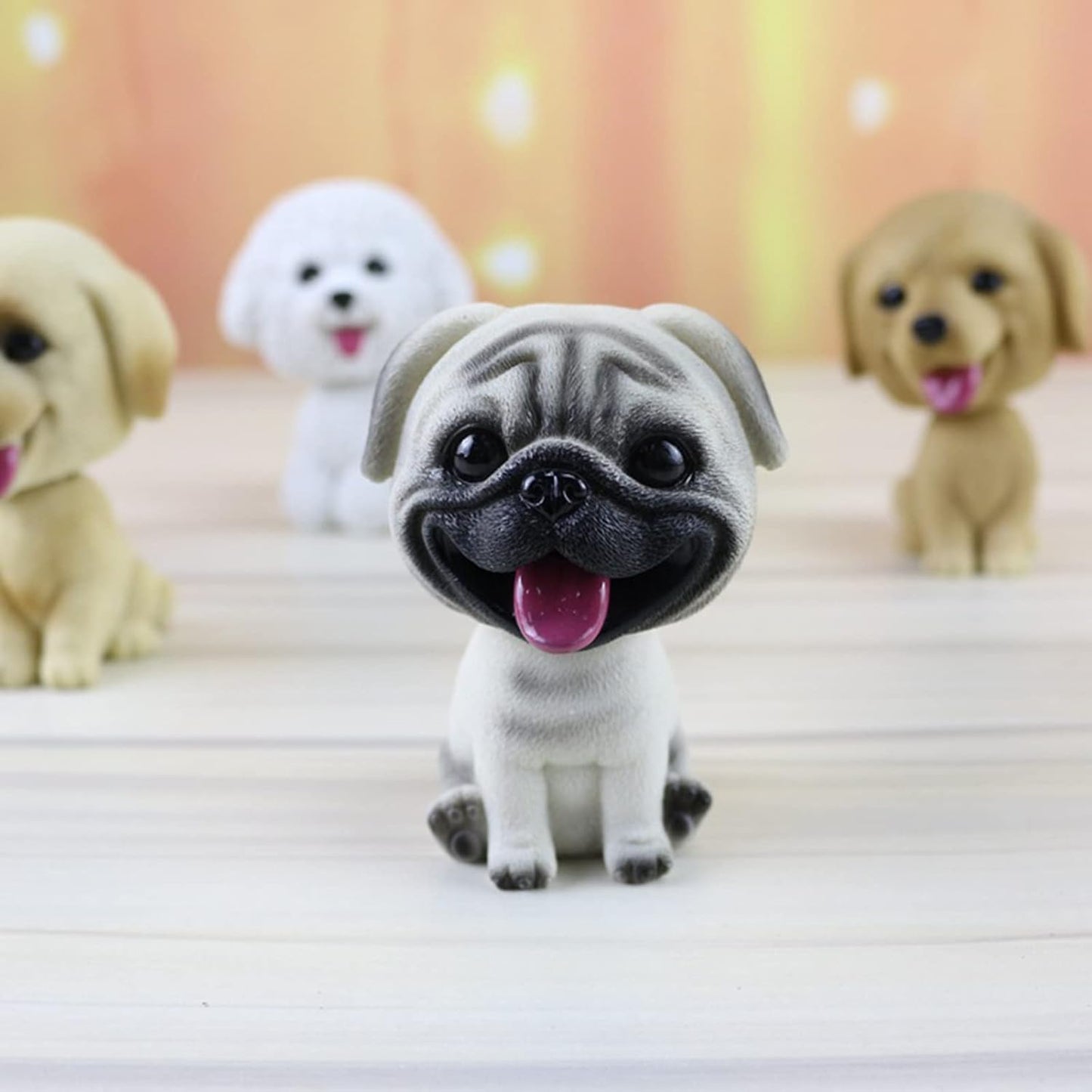 Resin Bobbing Head Dog Figurines Mini Bobblehead Puppy for Home Office Desk Car Dashboards Decor Ornaments (Pug)