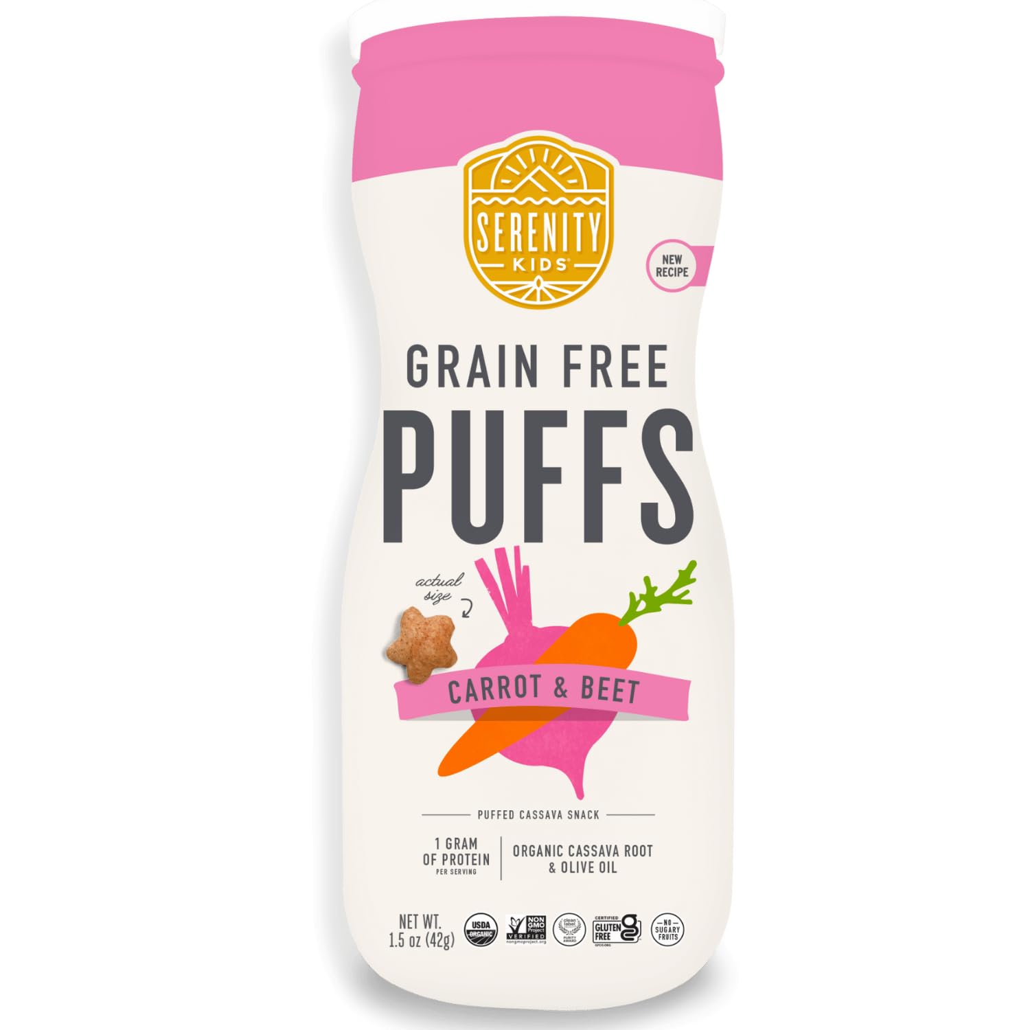 Serenity Kids 6+ Month Grain-Free Baby Veggie Puffs - No Added Sugar - Gluten-, Rice-, Dairy- &