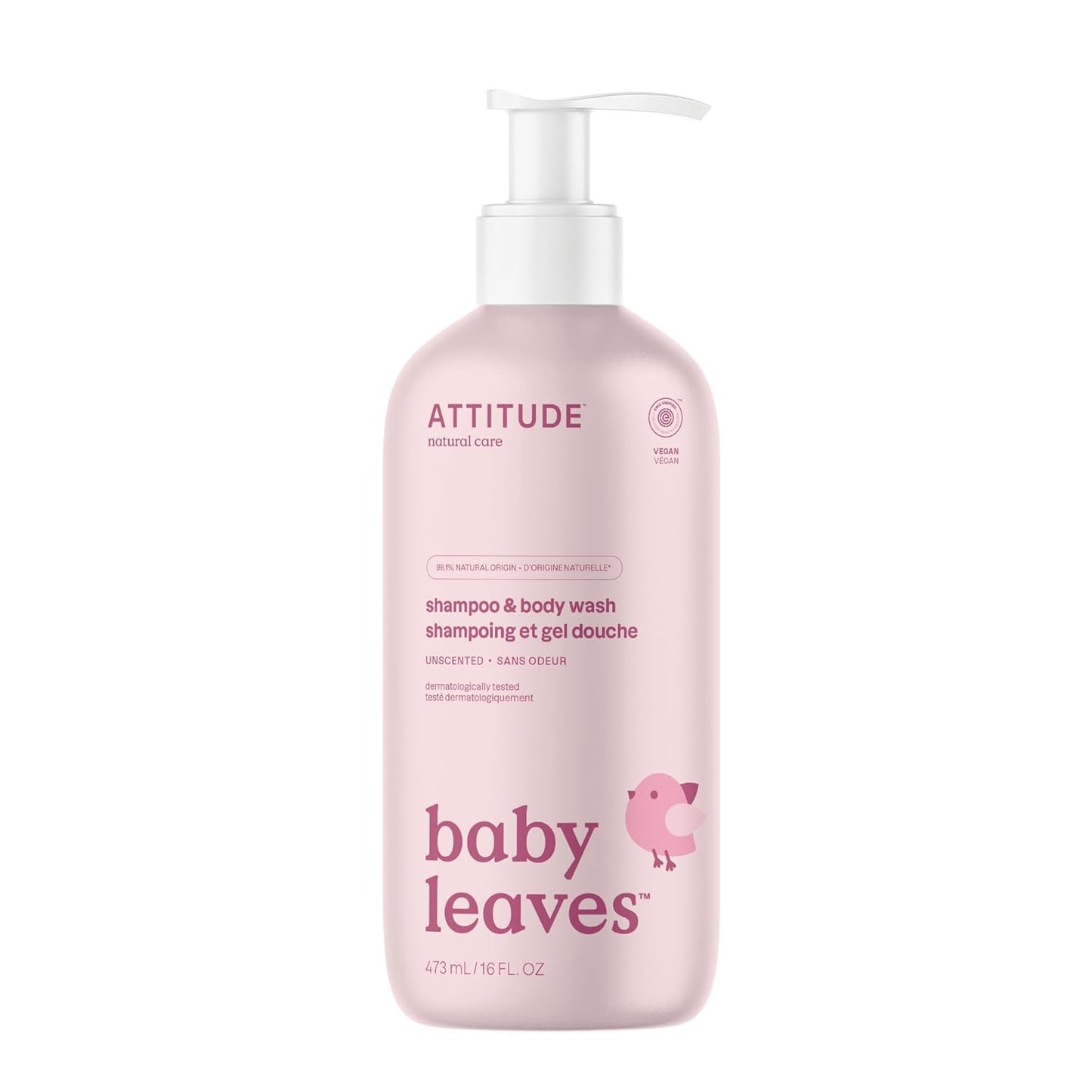 ATTITUDE 2-in-1 Shampoo and Body Wash for Baby, Fragrance-Free EWG Hypoallergenic Plant- and