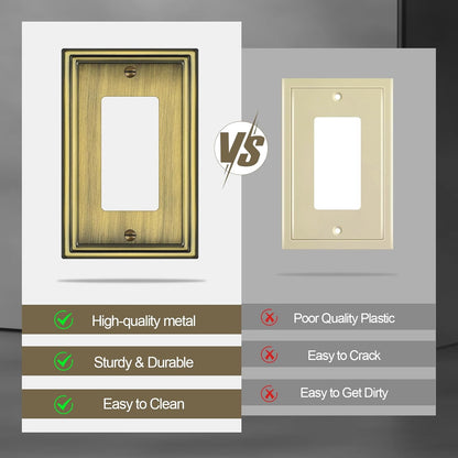 6 Pack Single Decorator Switch Covers Wall Plate, Antique Brass Decorative Rocker Switch Plates Outlet Covers for Receptacle, GFCI Outlet, Dimmer - Classic Style, 1 Gang Decorator