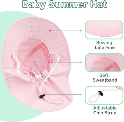 XIAOHAWANG Girls Sun Hat Baby Beach Hats Boys UPF 50+ Kids Summer Protection Cap Toddler Breathable Caps Wide Brim Neck Flap