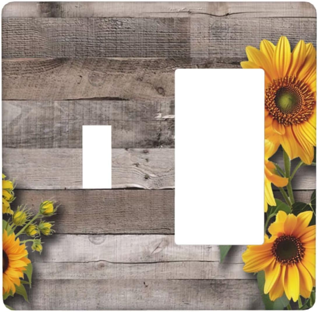 Sunflower Rustic Brown Gray Wood Outlet Covers 1 Toggle 1 Rocker Combination Decorative Wall Plate