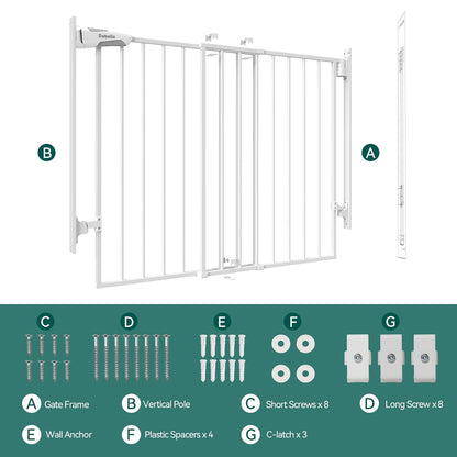 Babelio 27-45" No Bottom Bar Baby Gate with Easy Installation, 2-in-1 Auto Close Design, Suitable for The House, Stairs, and Doorways, Safety Pet Gates with Large Walk-Thru Door, White