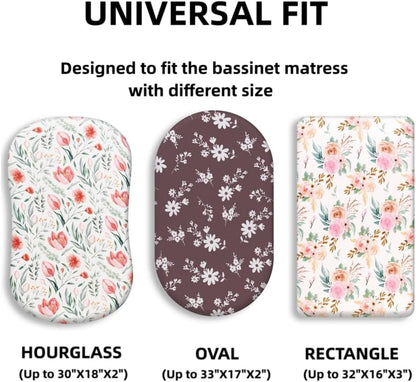 4 Pack Baby Girl Bassinet Sheets Set Soft Fitted Floral or Elephant Theme Baby Girl Mattress Covers Breathable Toddler Bed Sheets for Infant or Newborn Girls (Flower, Bassinet Sheets)