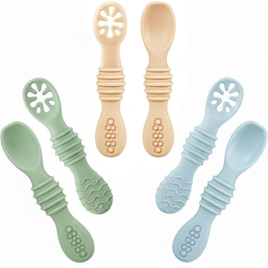 PandaEar 6 Pack Silicone Baby Spoons for Baby Led Weaning, First Stage Baby Toddler Self Feeding