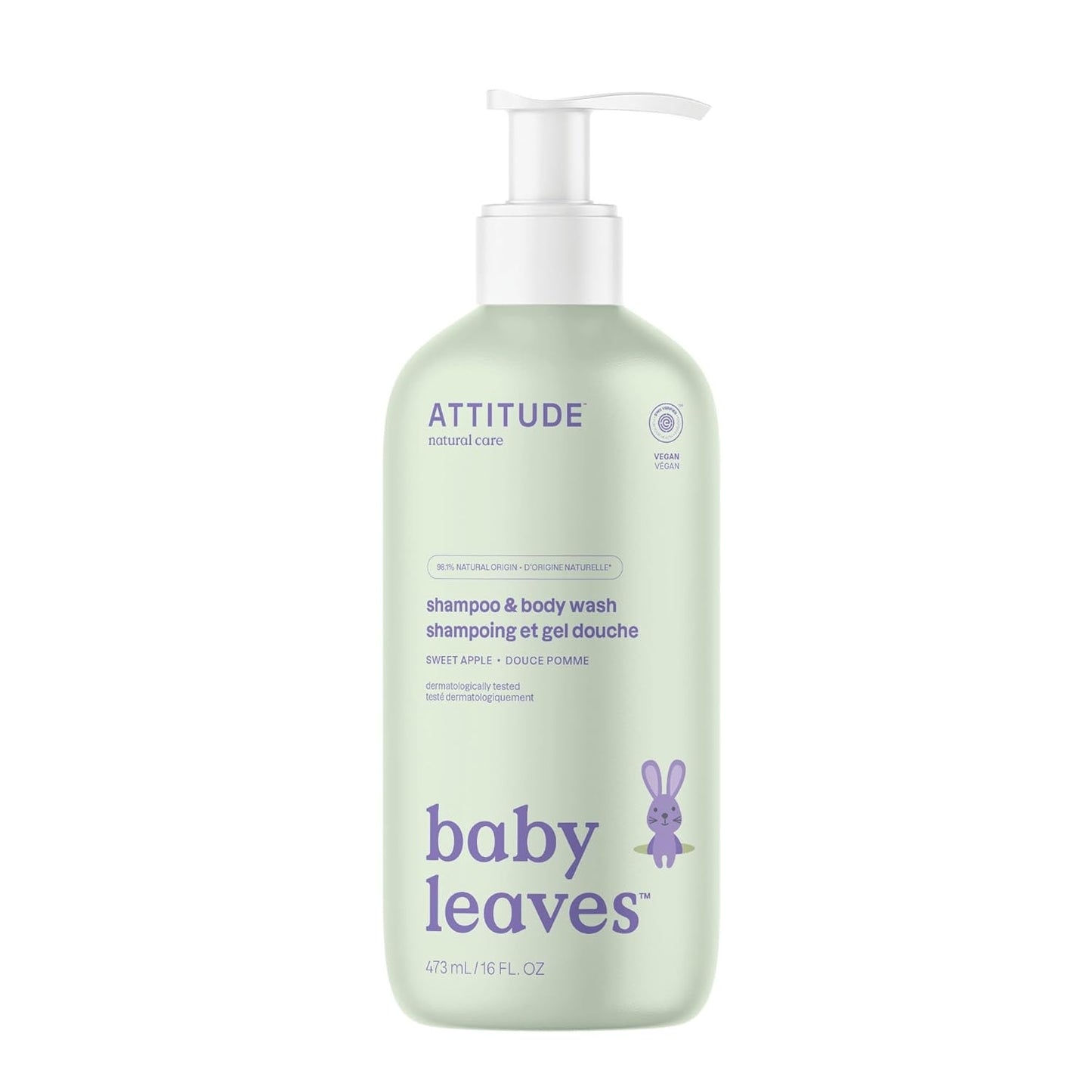 ATTITUDE 2-in-1 Shampoo and Body Wash for Baby, EWG Verified, Dermatologically Tested, Made with
