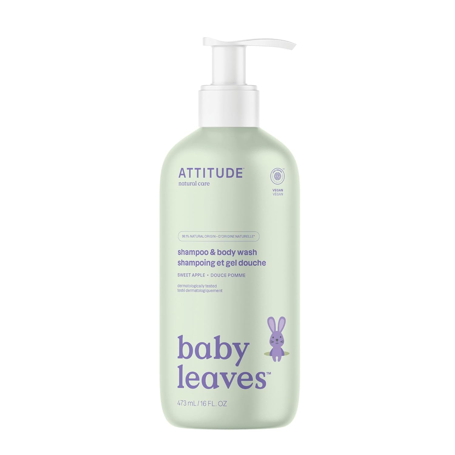 ATTITUDE 2-in-1 Shampoo and Body Wash for Baby, EWG Verified, Dermatologically Tested, Made with