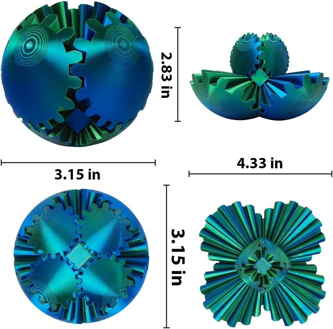 3D Printed Gear Ball ，Gear Ball Spin Ball or Cube Fidget Toy，Gear Sphere Desk Toy,Gift for Stress and Anxiety Relief (blue&green)