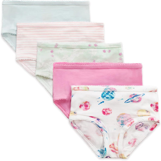 Burt's Bees Baby Toddler Girls' Underwear Set of 5 - Solids, Stripes,Prints, Tag-Free with Sizes for 2T to 8 Years Old