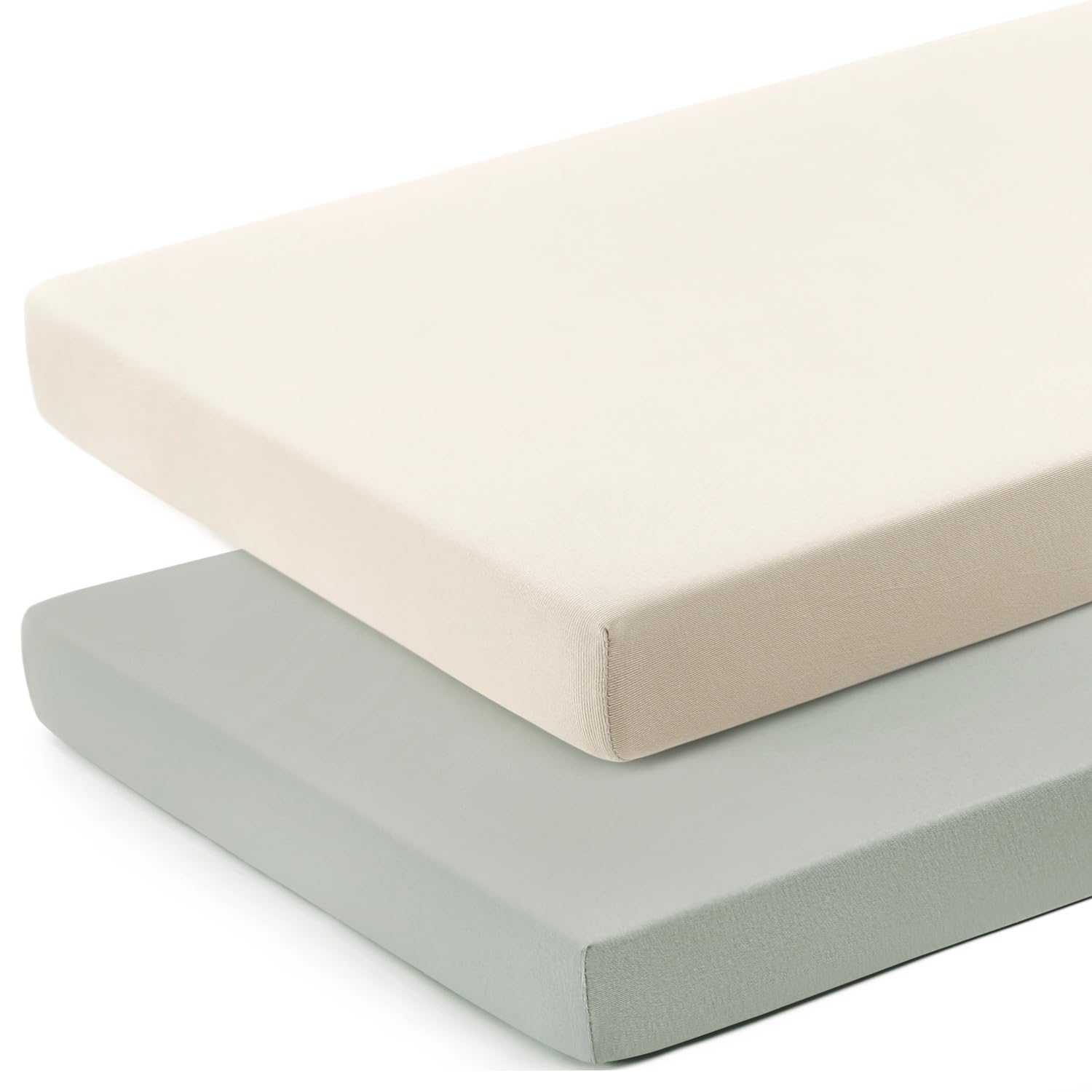 GRSSDER Mini Crib Sheets Fitted, Pack and Play Sheets 2 Pack, Ultra Soft Stretchy Pack N Play