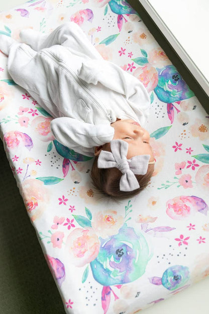 TotAha Premium Stretchy Changing Pad Covers (2-Pack)-Hypoallergenic, Silky Comfort, Buttery Soft, Calming Effect, All-Season Jersey-Knit 32'' X 16'' X 5'' Deep Pocket (Colorful Flora & Blue Flowers)