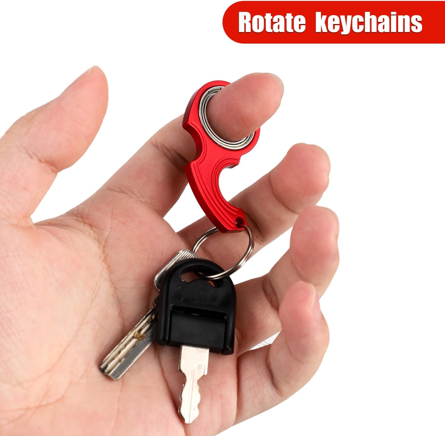 2pcs Key Chain Spinner Fidget Toy, Portable Finger Spinning Keychain with 2pcs Key Ring Funny Key