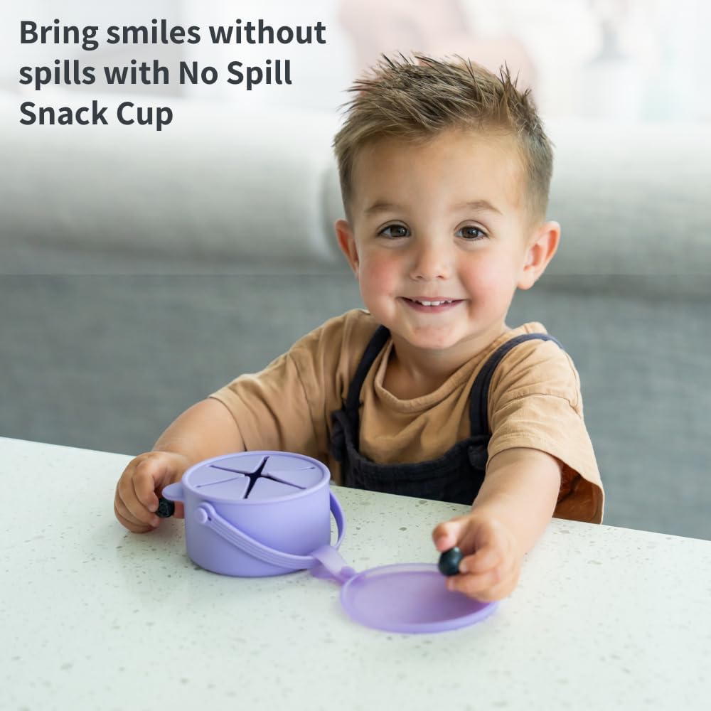 Silicone No Spill Snack Cups for Toddlers – Portable Baby Snack Cup Containers with Dustproof Lid