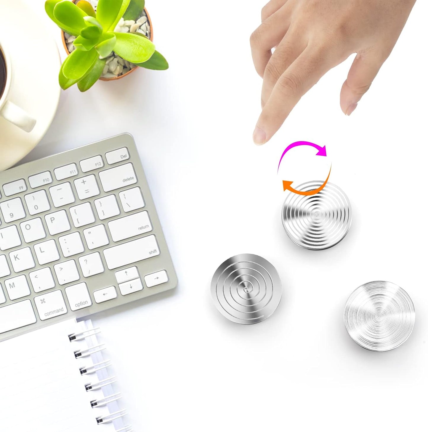 TOMAZON Kinetic Desk Spinning Toy, Stainless Steel Rotating Motion Coin, Optical Illusion Spinning Top for Office Anxiety Stress Relief, Portable ADHD Little Fidget Toys Gift for Adults & Kids(B)
