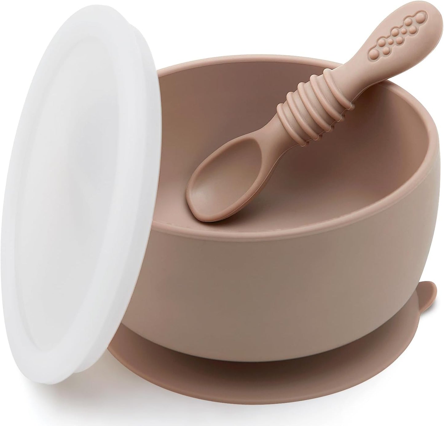 SAMiGO Silicone Baby Bowl and Spoon Set with Suction and Lid, First Stage Self Feeding Essentials, Food Bowl for 6+ Months