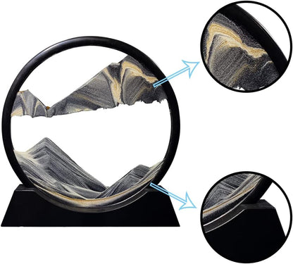 Aoderun Moving Sand Art Picture Round Glass 3D Deep Sea Sandscape in Motion Display Flowing Sand Frame Relaxing Desktop Home Office Work Decor (12", New black)