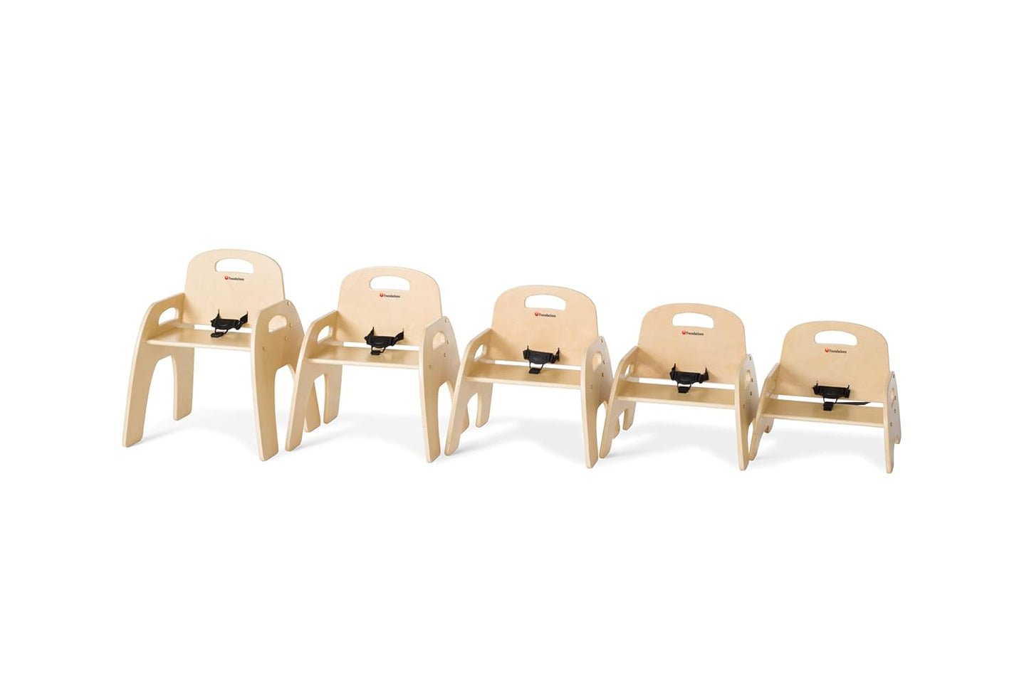 Foundations Simple Sitter 13” Low Wood Feeding Chairs, Wide No-Tip Base, Adjustable Safety Harness