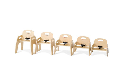 Foundations Simple Sitter 13” Low Wood Feeding Chairs, Wide No-Tip Base, Adjustable Safety Harness