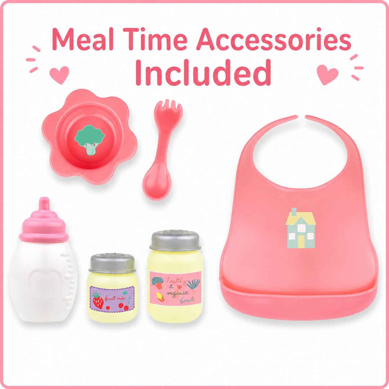 JC Toys - Doll High Chair | Fits Dolls up to 17" | Easy to Clean | Simple Assembly | 7 Piece Play