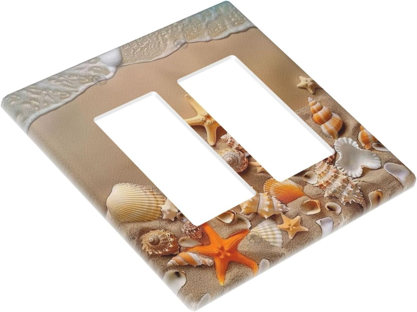 Decorative Outlet Covers Beachy Sea Ocean Seashell Starfish 2 Gang Wall Plate Double Rocker Two Switch Wall Cover Plate Light Switch Cover Plate Faceplate for Bedroom Home Decor