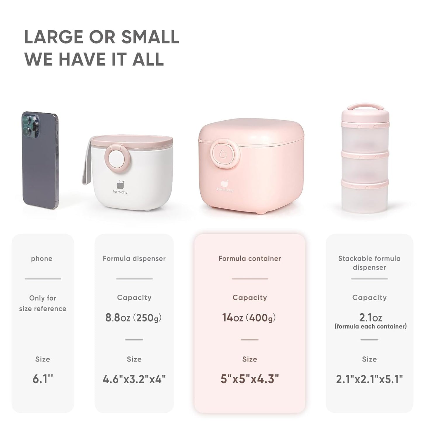 Termichy Milk-Powder Formula Dispenser Container: 14OZ Baby Formula Storage Container for Travel