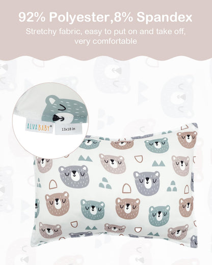 ALVABABY Toddler Pillowcases Stretchy Soft Kids Pillow Cover 2 Pack Fit 13"x 18" or 12"x16" Envelope for Girl Boy Sleepy Travel 2TPE31A