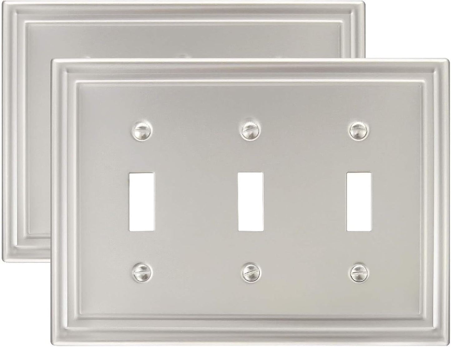 2-Pack Triple Toggle Wall Plate, Satin Nickel Light Switch Cover, Metal Switch Covers Wall Plate
