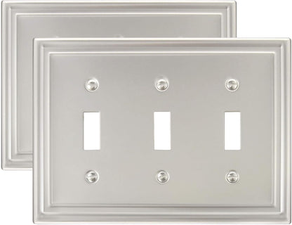 2-Pack Triple Toggle Wall Plate, Satin Nickel Light Switch Cover, Metal Switch Covers Wall Plate