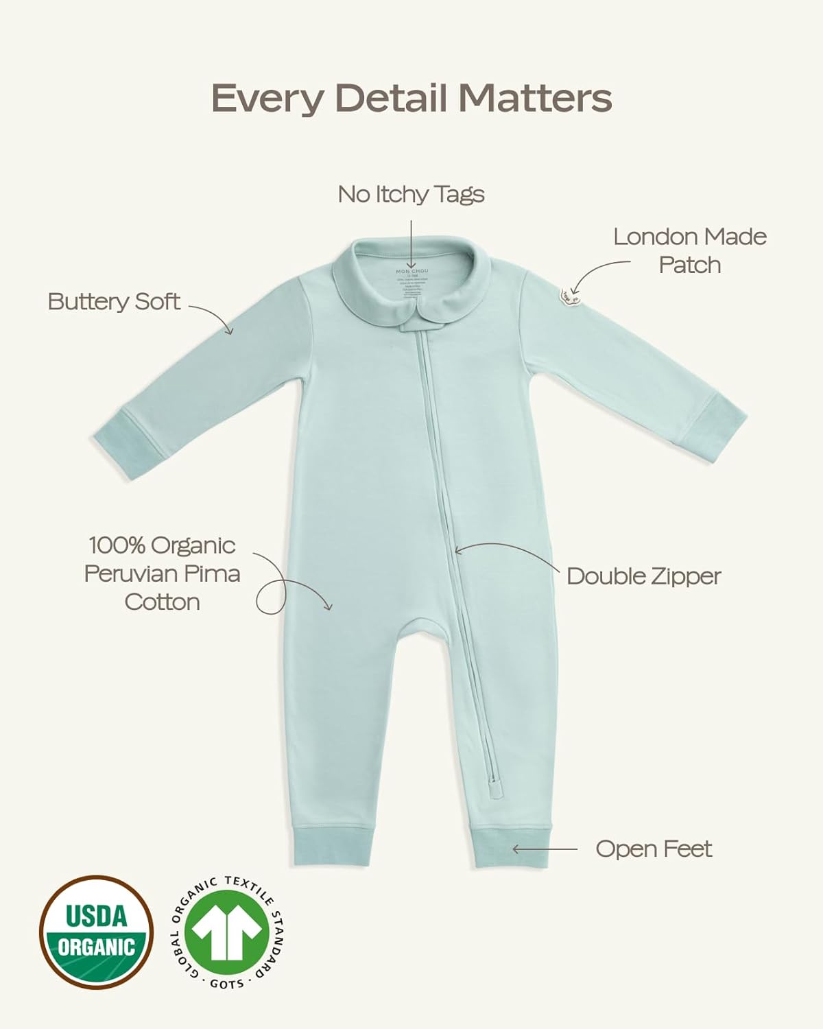 MON CHOU Organic Footless Baby Pajamas – 100% Pima Cotton, Ultra Soft, Lightweight & Breathable All-Season Sleepers