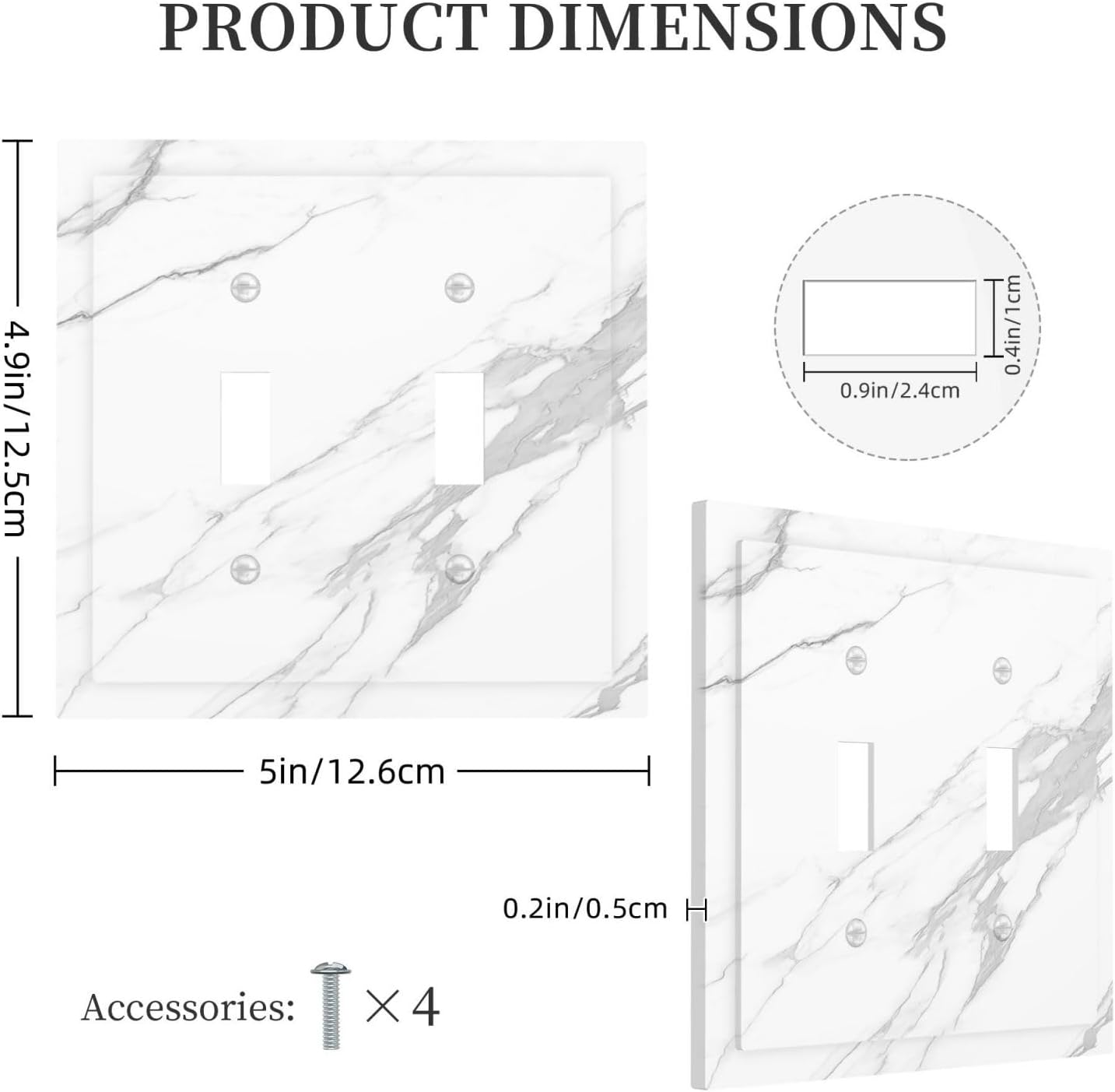 Decorative Switch Plates Modern White Gray Marble 2 Gang Double Toggle Outlet Light Switch Cover Wall Plate Electrical Faceplate for living Room Bathroom Decor